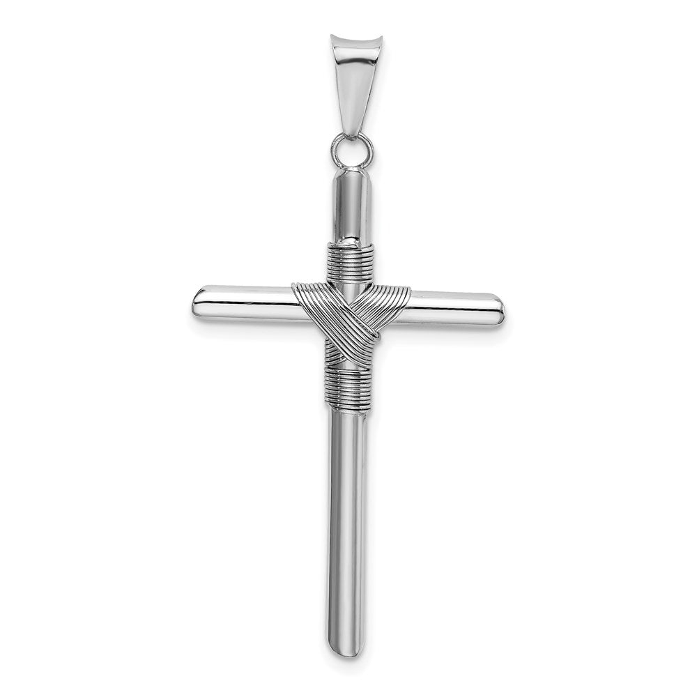 Alternate view of the 14k White Gold Hollow Tube Rope Cross Pendant by The Black Bow Jewelry Co.