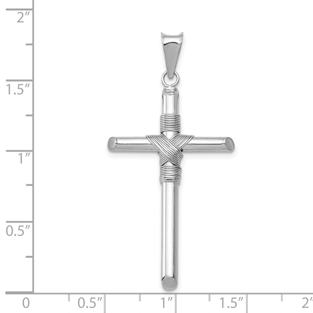 Alternate view of the 14k White Gold Hollow Tube Rope Cross Pendant by The Black Bow Jewelry Co.