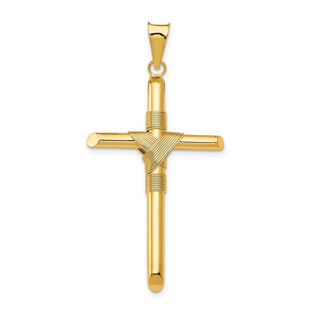 14k Yellow Gold Hollow Tube Rope Cross Pendant, 23 x 46mm, Item P27650-46 by The Black Bow Jewelry Co.