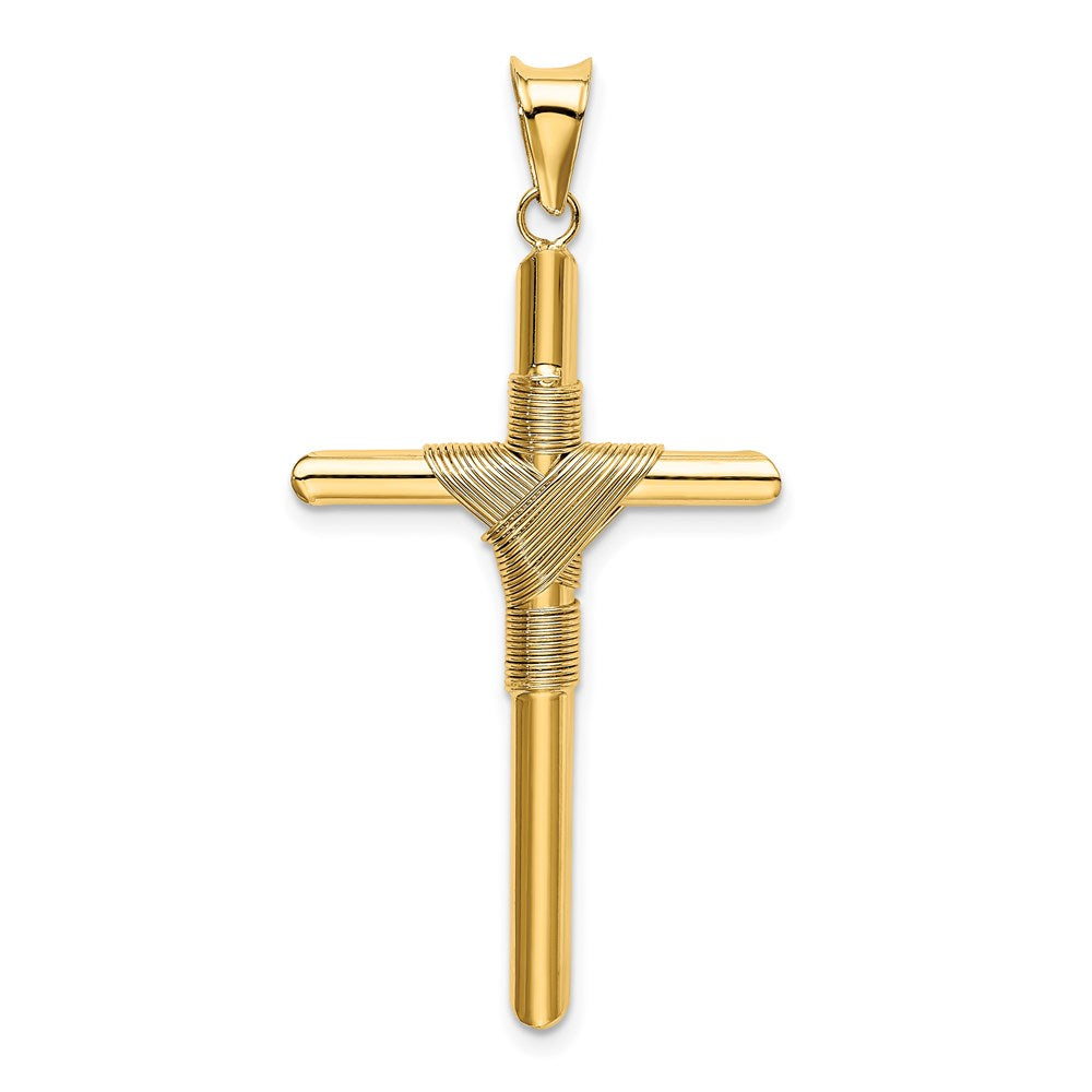 Alternate view of the 14k Yellow Gold Hollow Tube Rope Cross Pendant, 23 x 46mm by The Black Bow Jewelry Co.