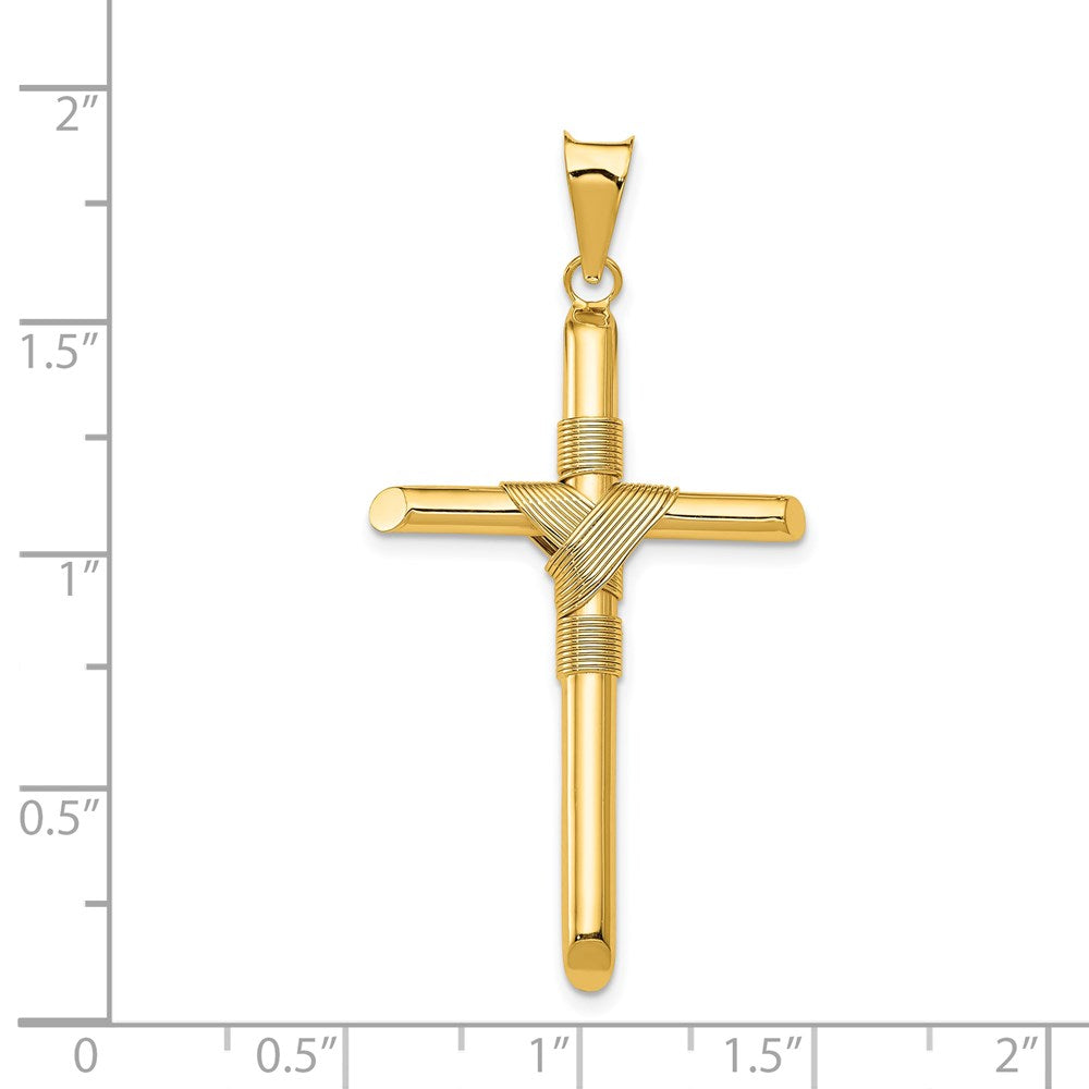 Alternate view of the 14k Yellow Gold Hollow Tube Rope Cross Pendant, 23 x 46mm by The Black Bow Jewelry Co.