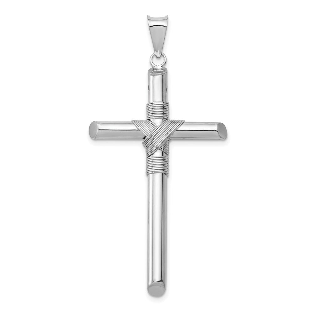 Men's 14k White Gold Hollow Tube Rope Cross Pendant, 26 x 54mm, Item P27651-54 by The Black Bow Jewelry Co.