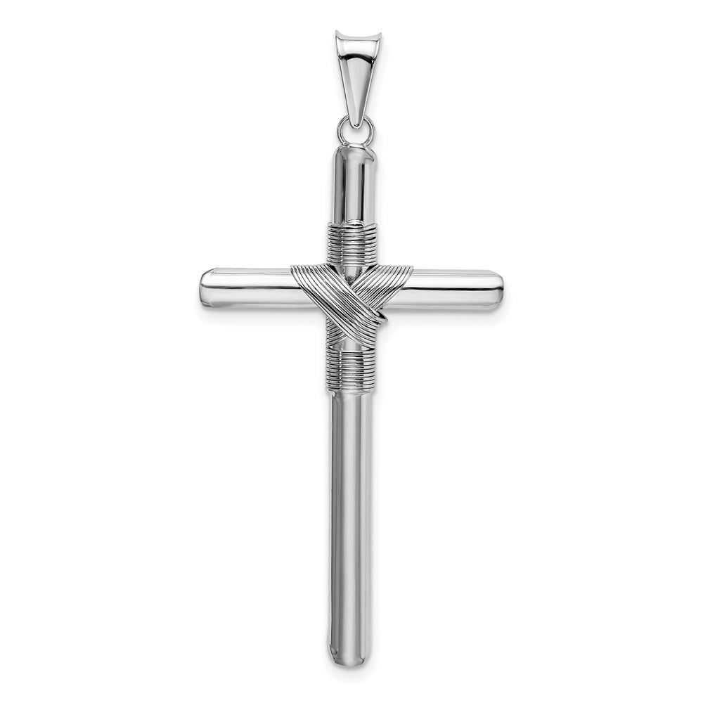 Alternate view of the Men's 14k White Gold Hollow Tube Rope Cross Pendant, 26 x 54mm by The Black Bow Jewelry Co.