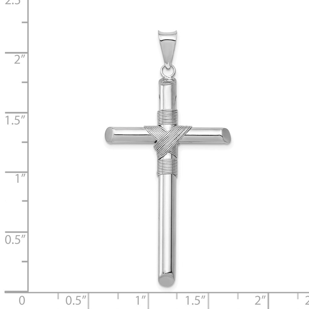 Alternate view of the Men's 14k White Gold Hollow Tube Rope Cross Pendant by The Black Bow Jewelry Co.