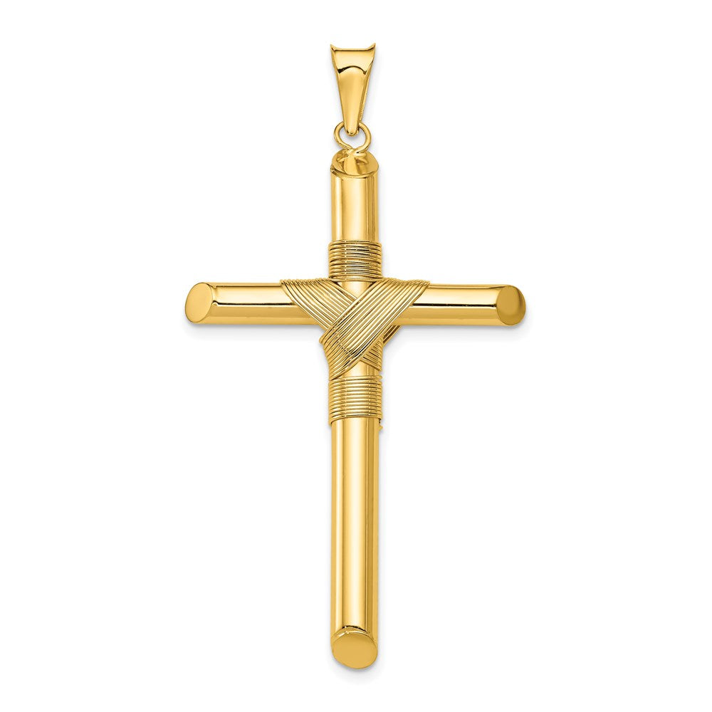 Men's 14k Yellow Gold Hollow Tube Rope Cross Pendant, 26 x 54mm, Item P27652-54 by The Black Bow Jewelry Co.