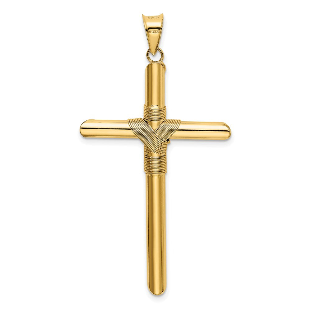 Alternate view of the Men's 14k Yellow Gold Hollow Tube Rope Cross Pendant by The Black Bow Jewelry Co.