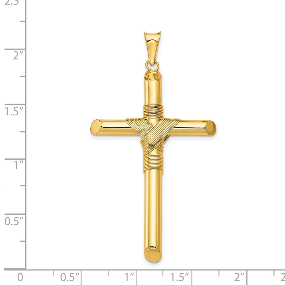 Alternate view of the Men's 14k Yellow Gold Hollow Tube Rope Cross Pendant, 26 x 54mm by The Black Bow Jewelry Co.