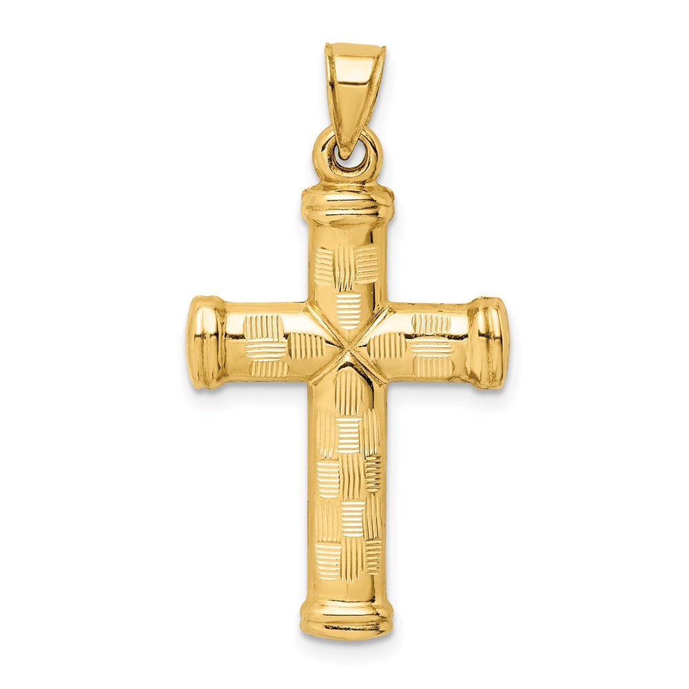 Mens 14k Yellow Gold Hollow Reversible Textured Cross Pendant, 18x34mm, Item P27653-34 by The Black Bow Jewelry Co.