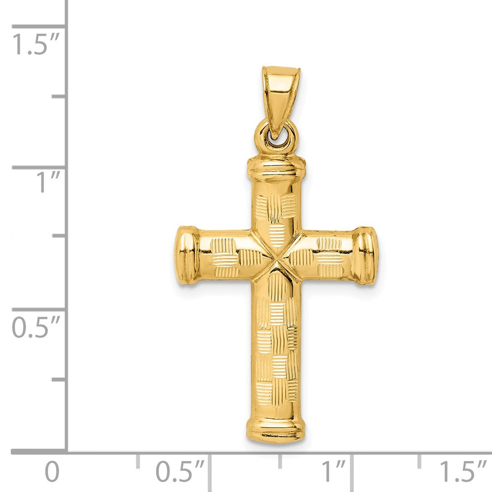 Alternate view of the Mens 14k Yellow Gold Hollow Reversible Textured Cross Pendant, 18x34mm by The Black Bow Jewelry Co.