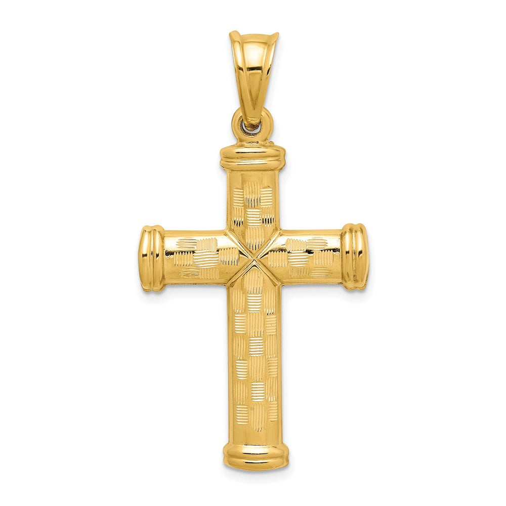 Mens 14k Yellow Gold Hollow Reversible Textured Cross Pendant, 23x45mm, Item P27653-45 by The Black Bow Jewelry Co.