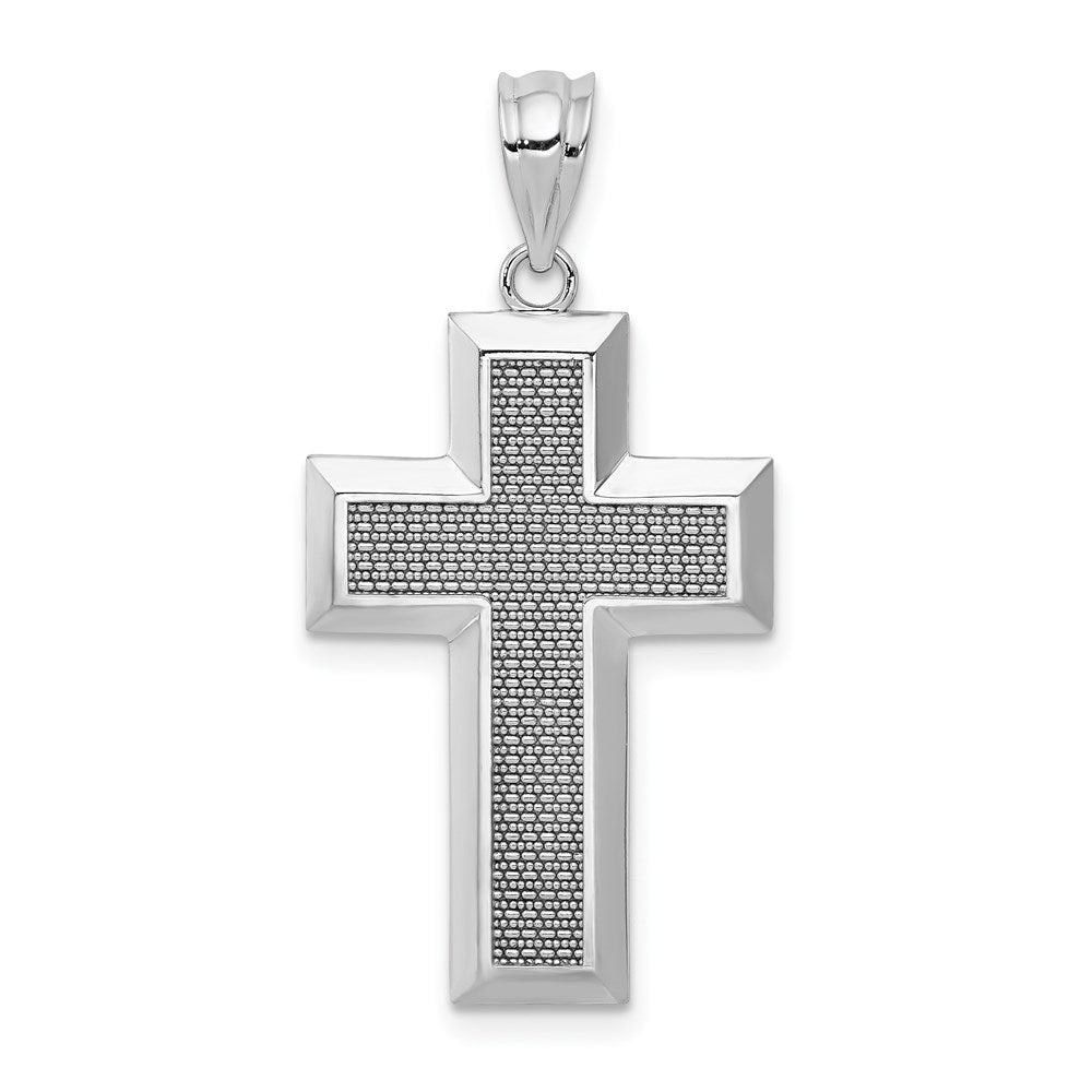 Alternate view of the 14k Yellow or White Gold Small Beveled Edge Cross Pendant, 16 x 32mm by The Black Bow Jewelry Co.