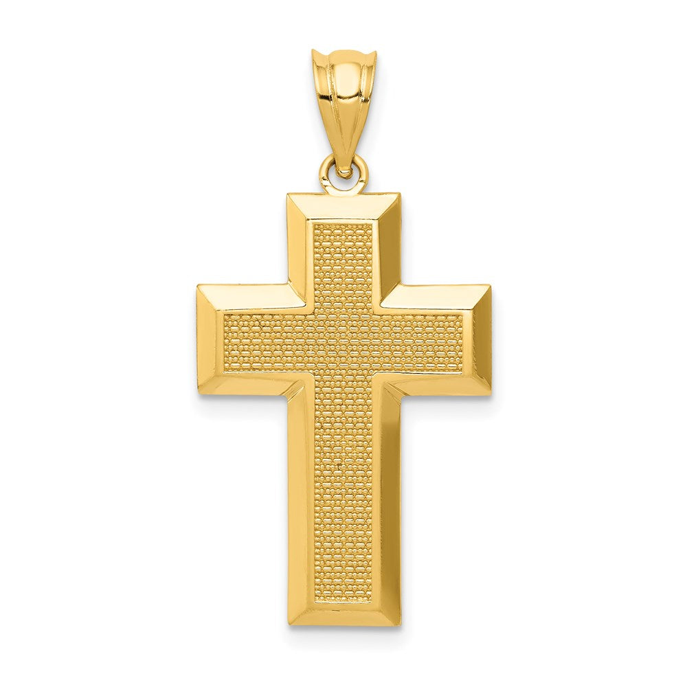 14k Yellow or White Gold Small Beveled Edge Cross Pendant, 16 x 32mm, Item P27654 by The Black Bow Jewelry Co.