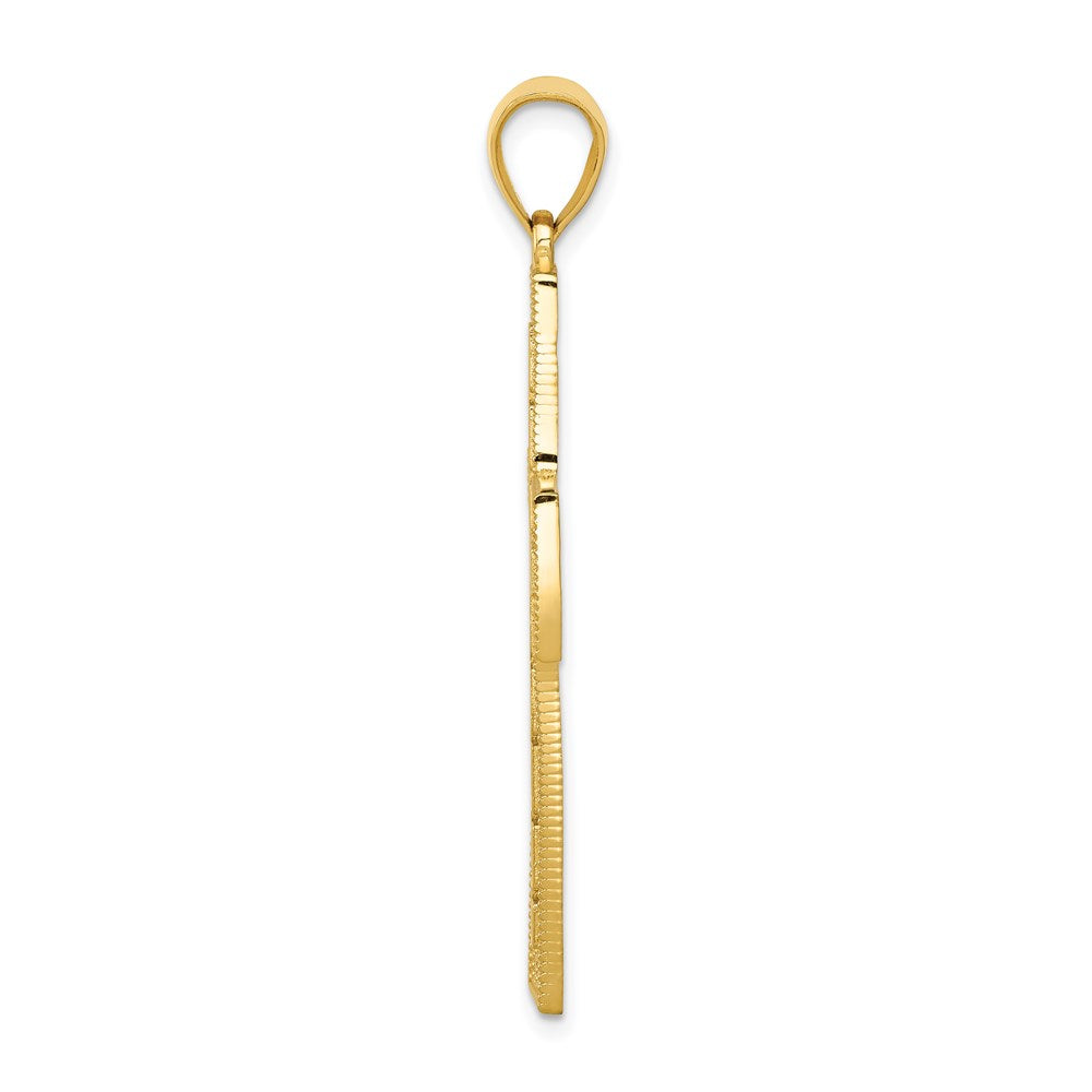 Alternate view of the 14k Yellow Gold Greek Key Filigree Cross Pendant, 28 x 46mm by The Black Bow Jewelry Co.