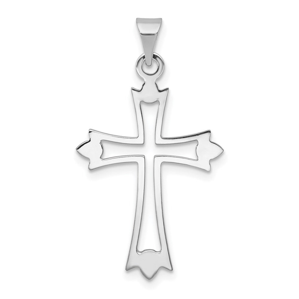 14k White Gold Cutout Fleur de Lis Cross Pendant, Item P27657 by The Black Bow Jewelry Co.