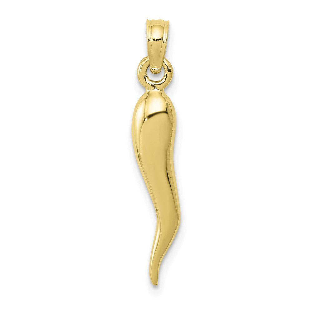10k Yellow Gold Solid 3D Italian Horn Pendant, 4 x 27mm, Item P27658-27 by The Black Bow Jewelry Co.