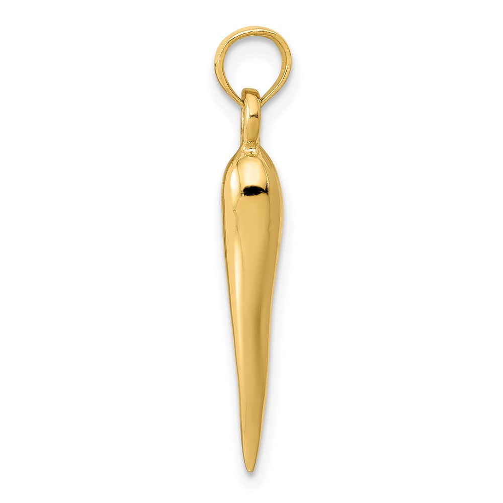 Alternate view of the 10k Yellow Gold Solid 3D Italian Horn Pendant, 4 x 27mm by The Black Bow Jewelry Co.
