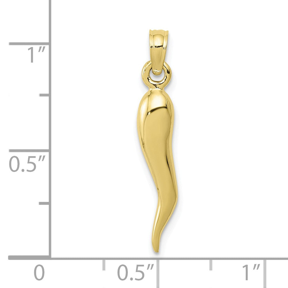 Alternate view of the 10k Yellow Gold Solid 3D Italian Horn Pendant, 4 x 27mm by The Black Bow Jewelry Co.