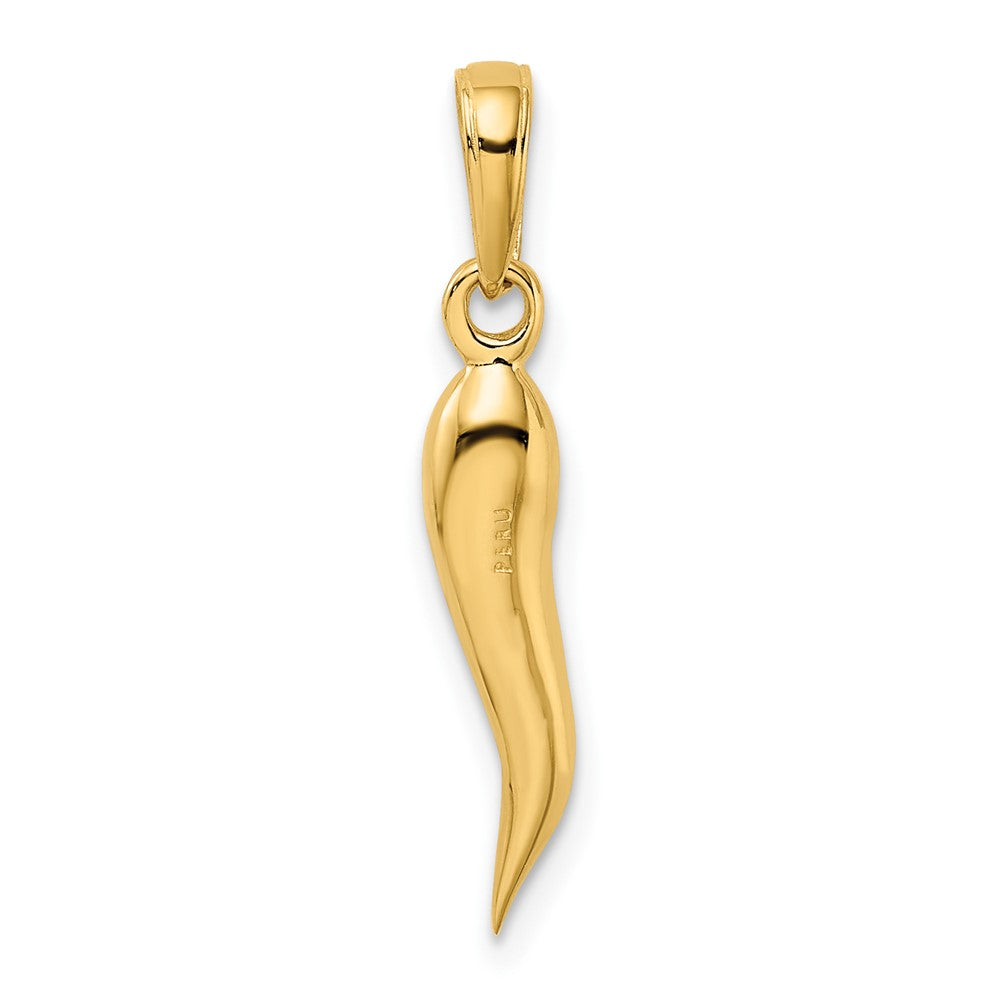 Alternate view of the 10k Yellow Gold Solid 3D Italian Horn Pendant, 4 x 27mm by The Black Bow Jewelry Co.