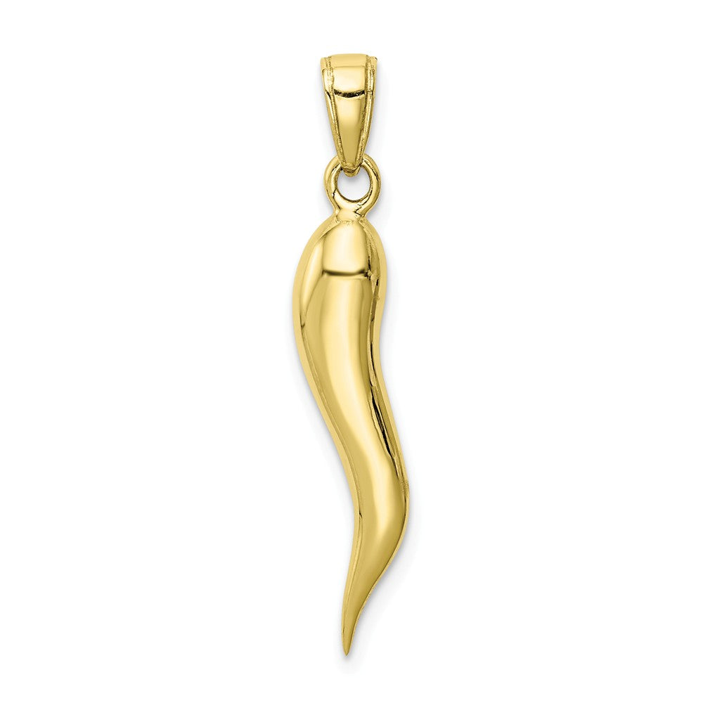 10k Yellow Gold Solid 3D Italian Horn Pendant, Item P27658 by The Black Bow Jewelry Co.