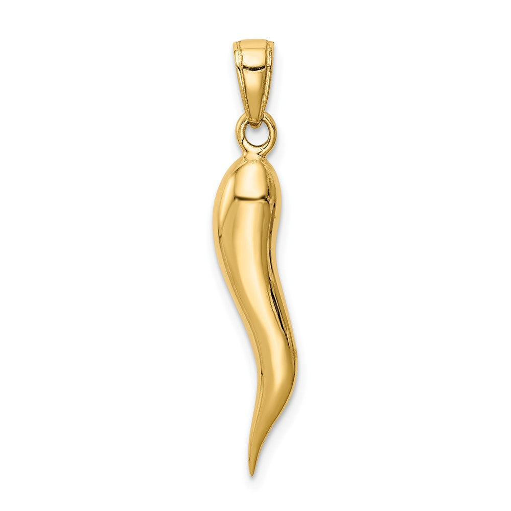 10k Yellow Gold Solid 3D Italian Horn Pendant, 5 x 33mm, Item P27658-33 by The Black Bow Jewelry Co.