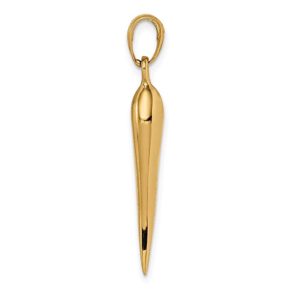 Alternate view of the 10k Yellow Gold Solid 3D Italian Horn Pendant, 5 x 33mm by The Black Bow Jewelry Co.