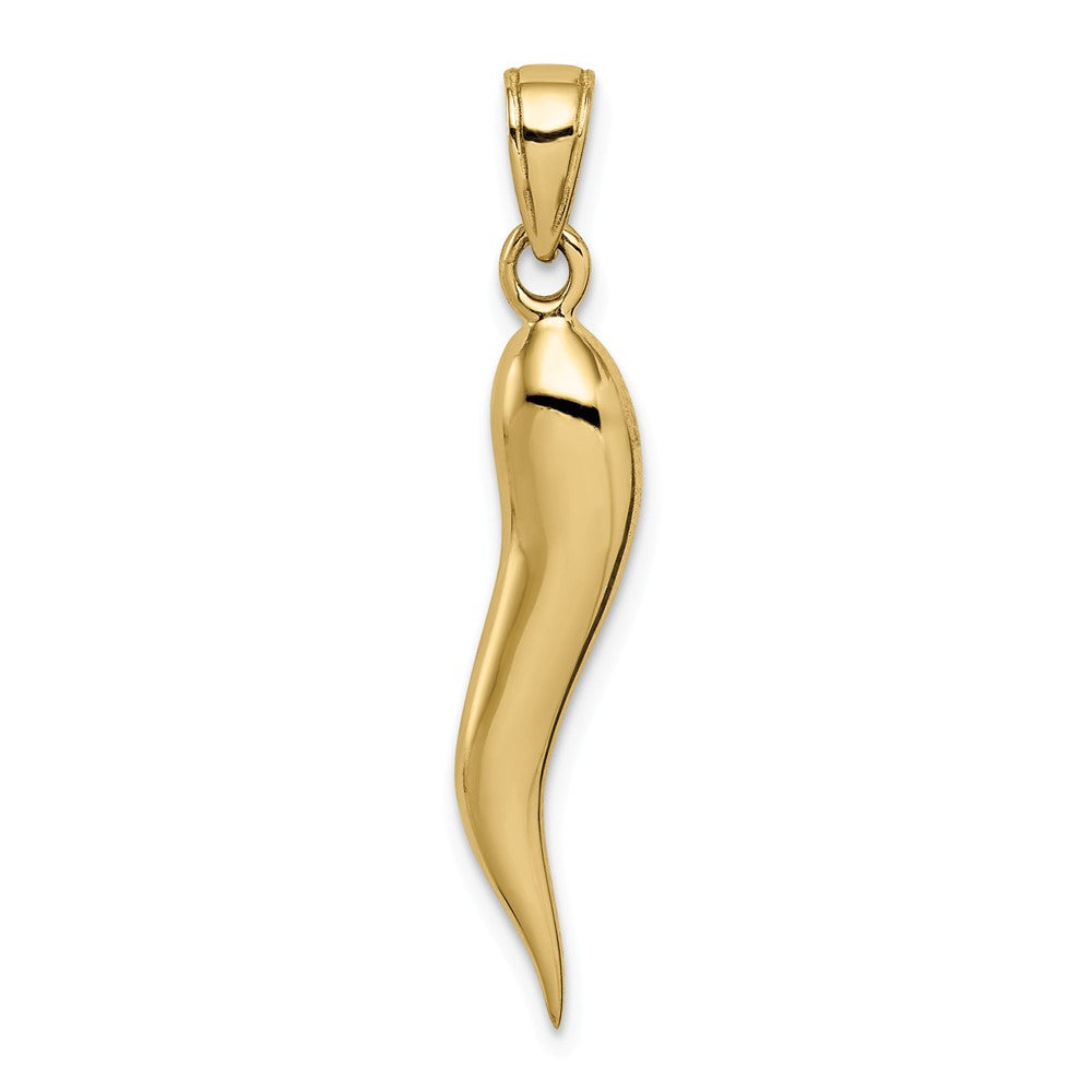 Alternate view of the 10k Yellow Gold Solid 3D Italian Horn Pendant by The Black Bow Jewelry Co.