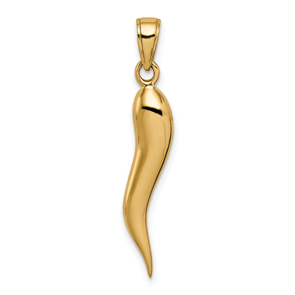 Alternate view of the 10k Yellow Gold Solid 3D Italian Horn Pendant, 5 x 33mm by The Black Bow Jewelry Co.
