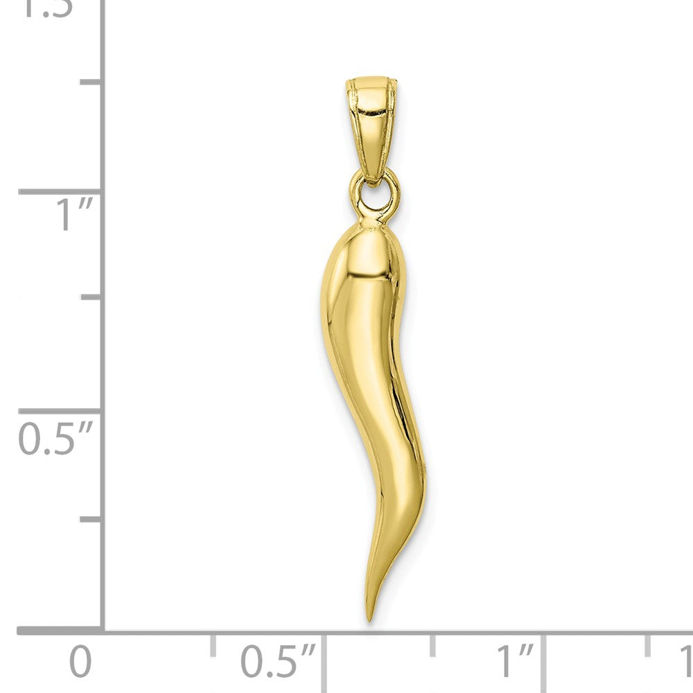 Alternate view of the 10k Yellow Gold Solid 3D Italian Horn Pendant by The Black Bow Jewelry Co.