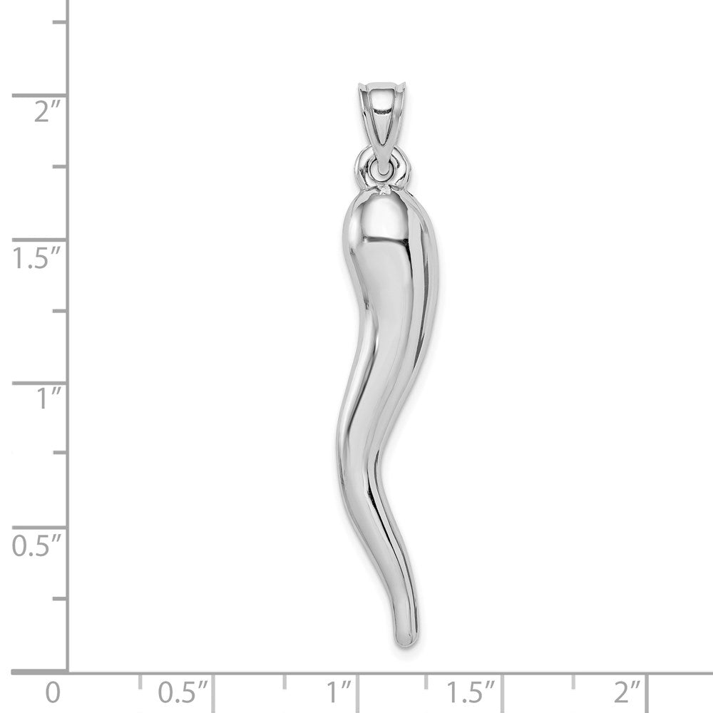 Alternate view of the 14k White Gold Large Hollow Italian Horn Pendant, 8 x 48mm by The Black Bow Jewelry Co.