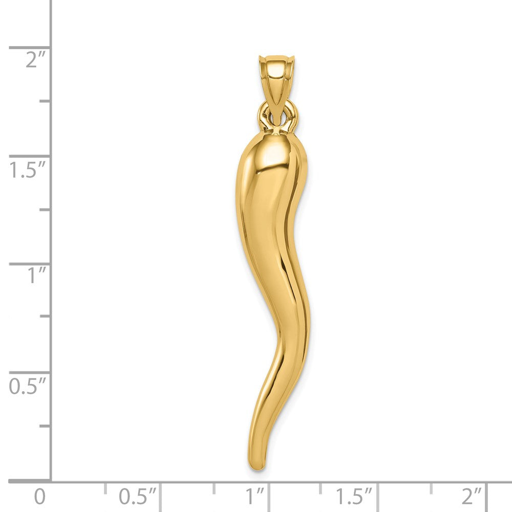 Alternate view of the 14k Yellow Gold Large Hollow Italian Horn Pendant, 8 x 48mm by The Black Bow Jewelry Co.