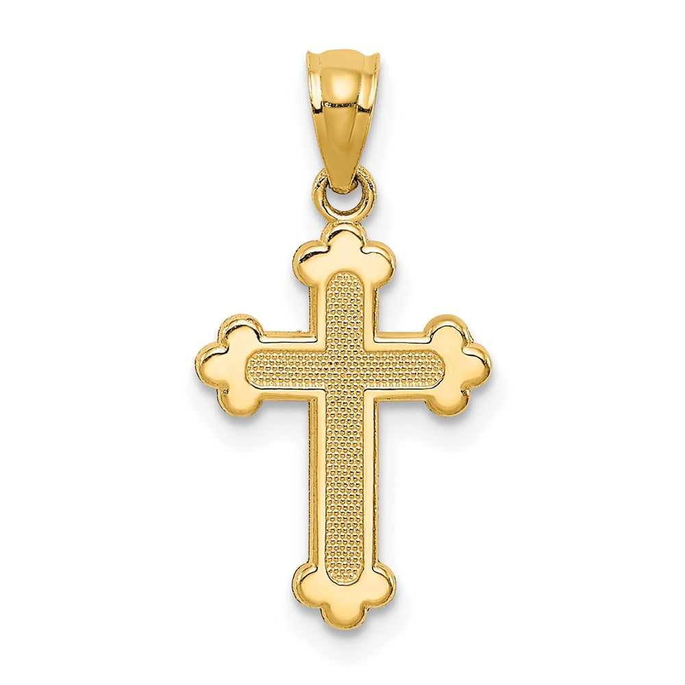 14k Yellow Gold Textured & Polished Budded Cross Pendant, 11 x 22mm, Item P27662-22 by The Black Bow Jewelry Co.