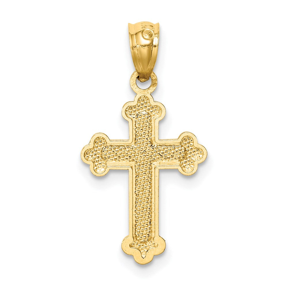 Alternate view of the 14k Yellow Gold Textured & Polished Budded Cross Pendant, 11 x 22mm by The Black Bow Jewelry Co.
