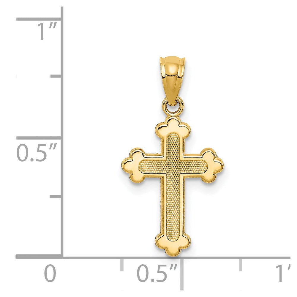 Alternate view of the 14k Yellow Gold Textured & Polished Budded Cross Pendant, 11 x 22mm by The Black Bow Jewelry Co.