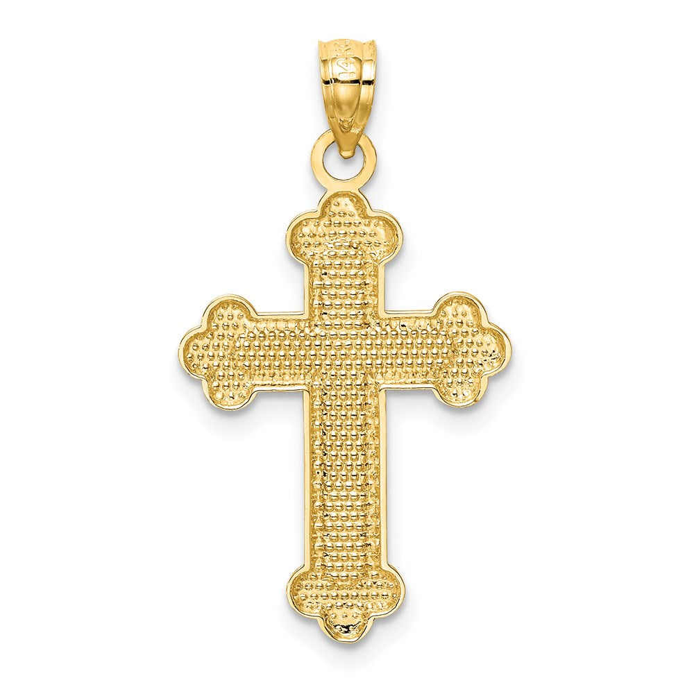 Alternate view of the 14k Yellow Gold Textured & Polished Budded Cross Pendant, 16 x 30mm by The Black Bow Jewelry Co.