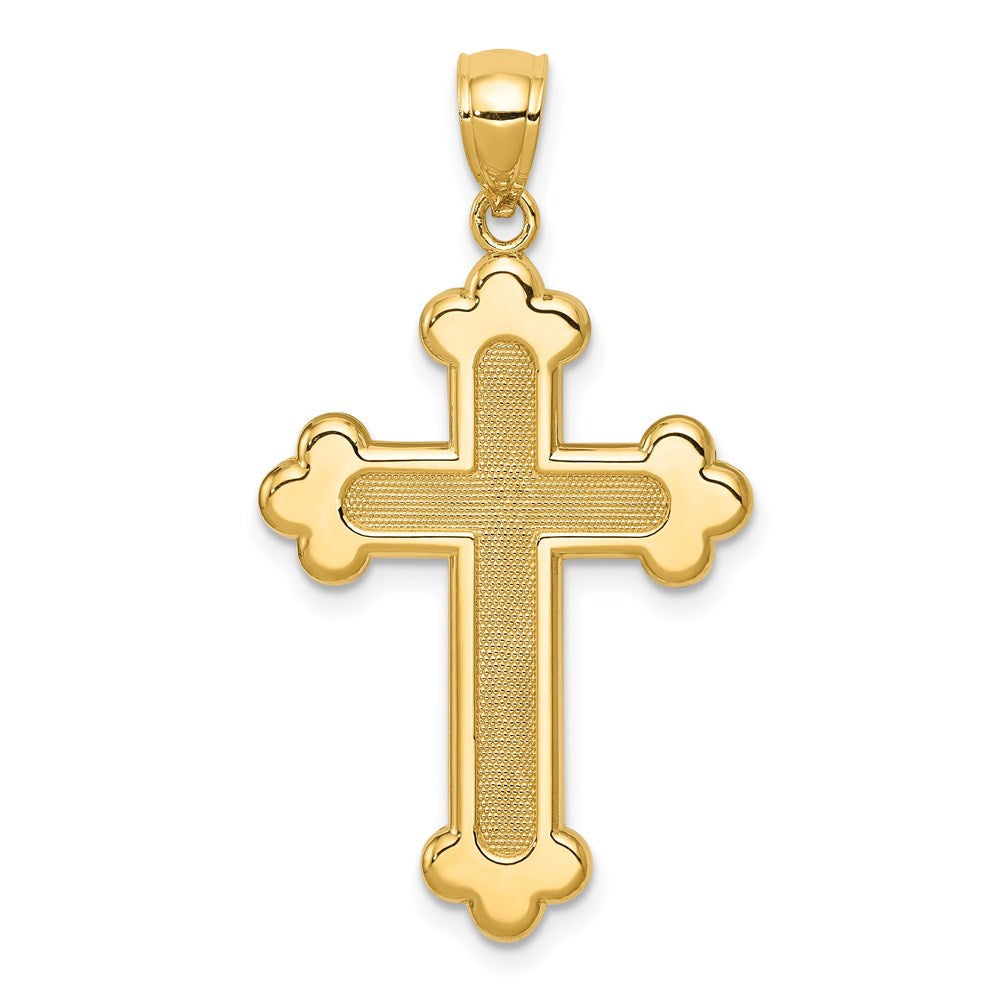 14k Yellow Gold Textured & Polished Budded Cross Pendant, 20 x 35mm, Item P27662-35 by The Black Bow Jewelry Co.