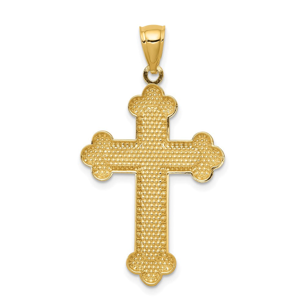 Alternate view of the 14k Yellow Gold Textured & Polished Budded Cross Pendant, 20 x 35mm by The Black Bow Jewelry Co.