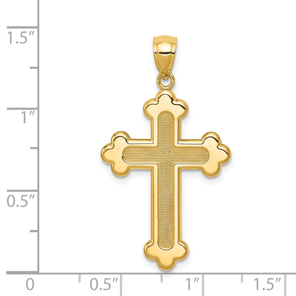 Alternate view of the 14k Yellow Gold Textured & Polished Budded Cross Pendant, 20 x 35mm by The Black Bow Jewelry Co.