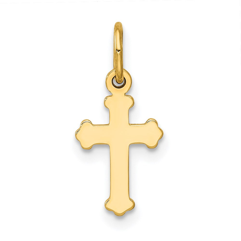 14k Yellow or White Gold Tiny Fleur de Lis Cross Charm, 8 x 18mm