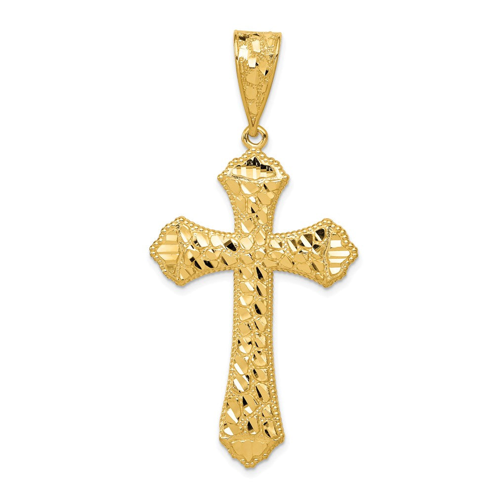 14k Yellow Gold Large Diamond-Cut Budded Cross Pendant, 27 x 58mm, Item P27664-58 by The Black Bow Jewelry Co.
