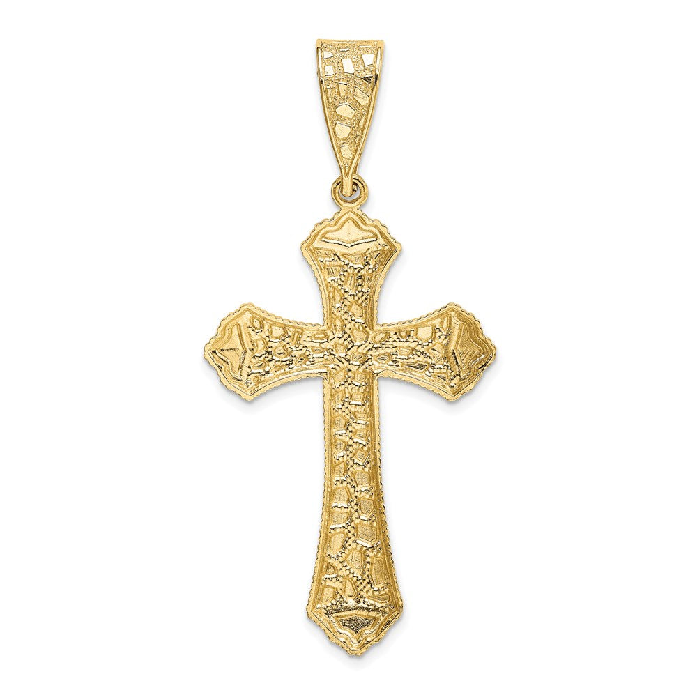 Alternate view of the 14k Yellow Gold Large Diamond-Cut Budded Cross Pendant, 27 x 58mm by The Black Bow Jewelry Co.