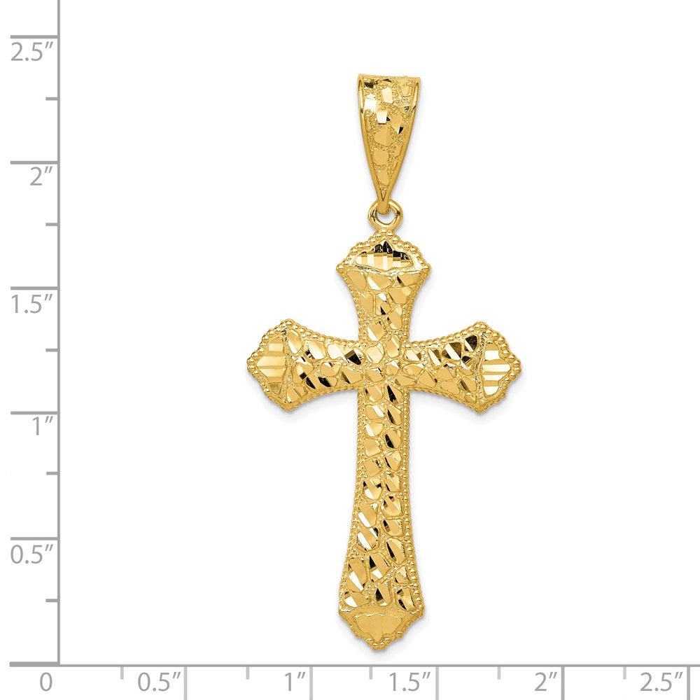 Alternate view of the 14k Yellow Gold Large Diamond-Cut Budded Cross Pendant, 27 x 58mm by The Black Bow Jewelry Co.