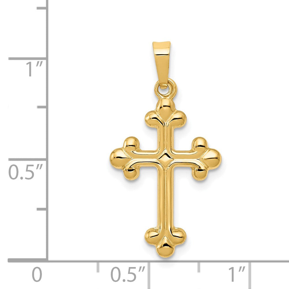 Alternate view of the 14k Yellow Gold Small Budded Cross Pendant, 14 x 27mm by The Black Bow Jewelry Co.