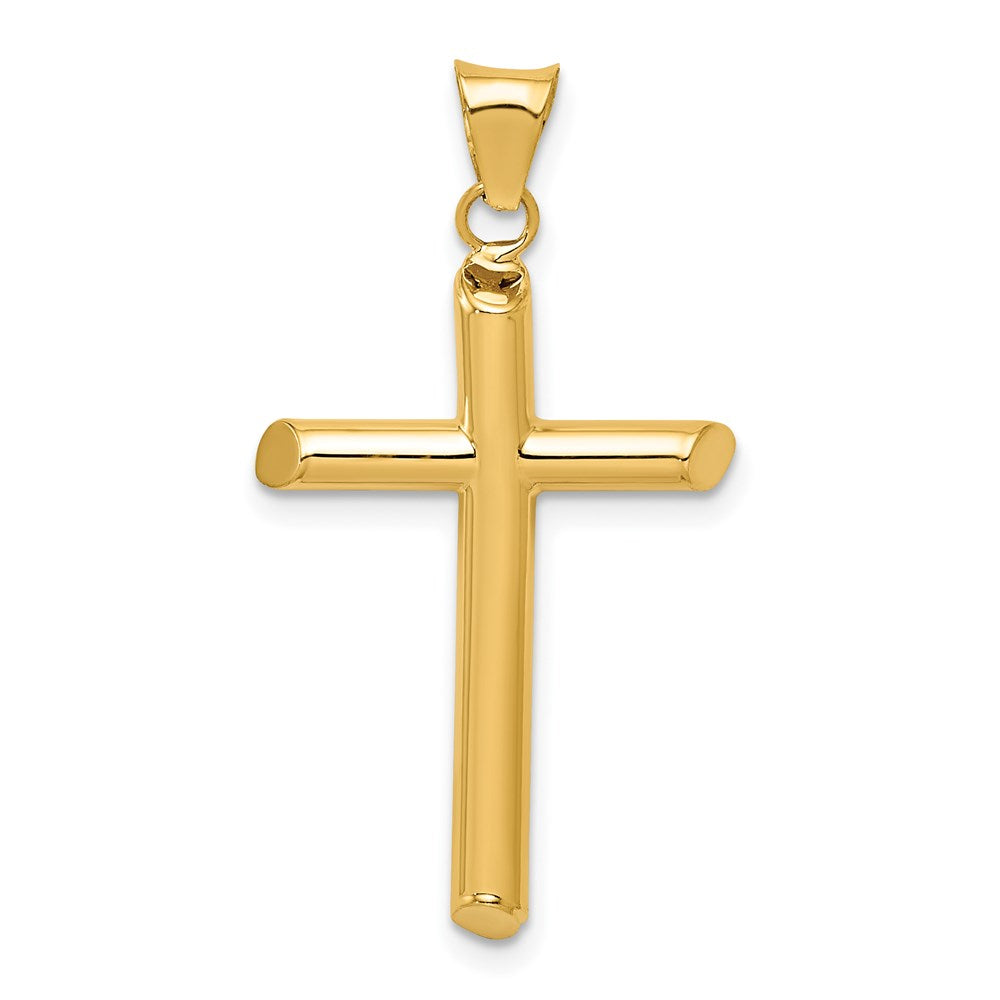 14k Yellow Gold Beveled Edge Hollow Tube Cross Pendant, 3 x 17 x 32mm, Item P27668-32 by The Black Bow Jewelry Co.