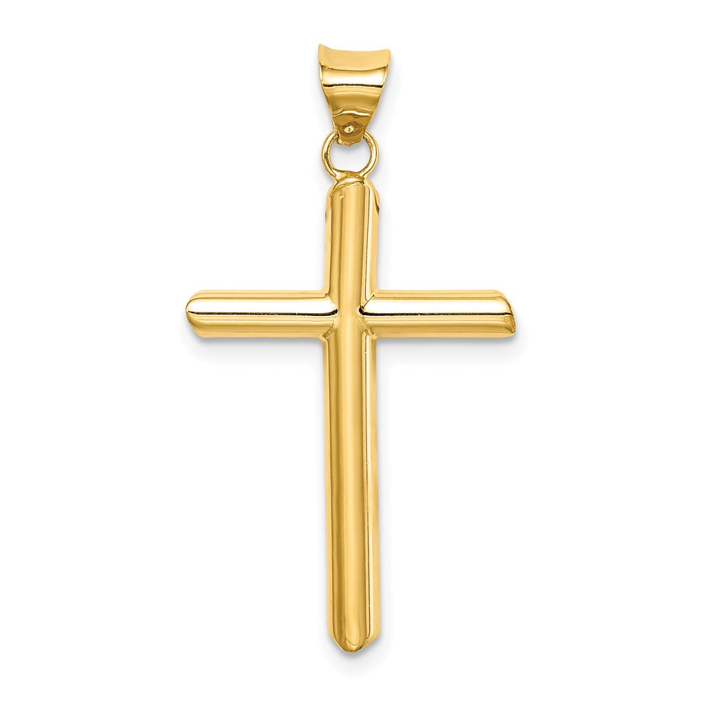 Alternate view of the 14k Yellow Gold Beveled Edge Hollow Tube Cross Pendant by The Black Bow Jewelry Co.