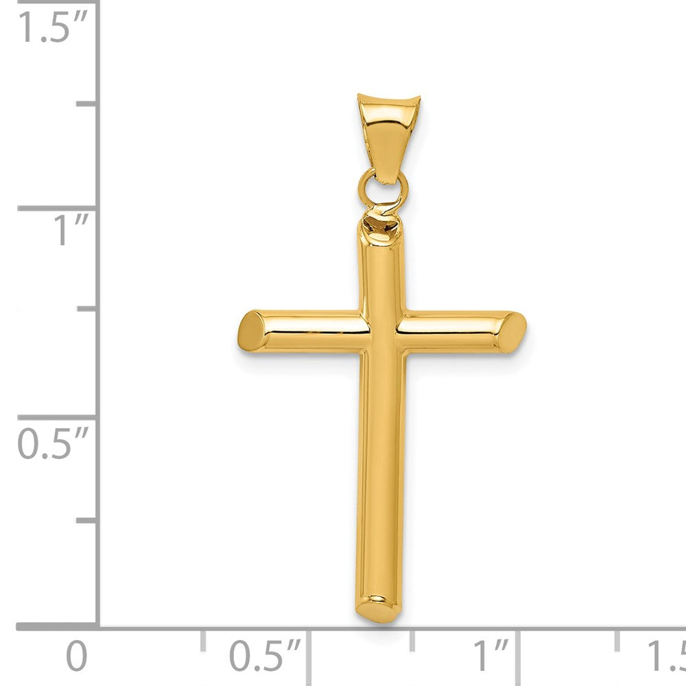 Alternate view of the 14k Yellow Gold Beveled Edge Hollow Tube Cross Pendant by The Black Bow Jewelry Co.