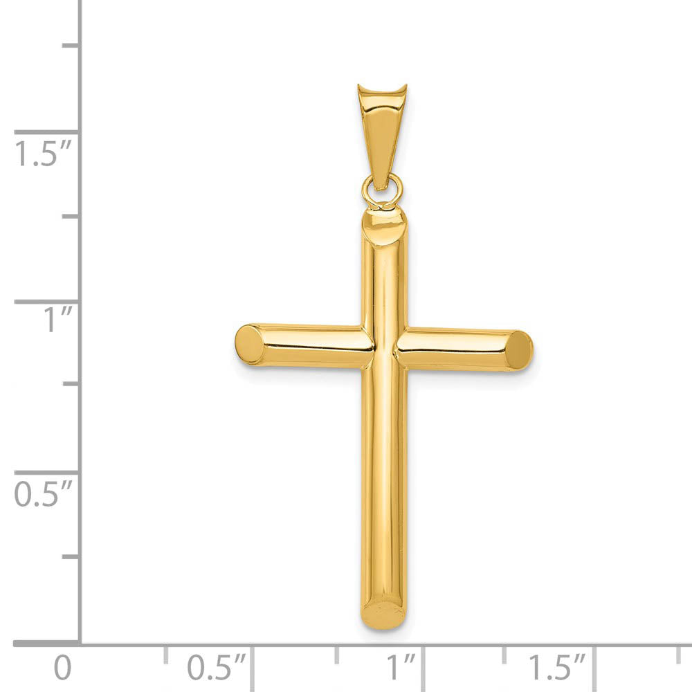 Alternate view of the 14k Yellow Gold Large 4mm Hollow Tube Cross Pendant, 22 x 41mm by The Black Bow Jewelry Co.