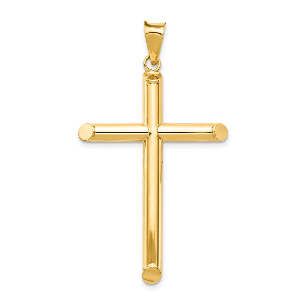 14k Yellow Gold Large 4mm Hollow Tube Cross Pendant, 26 x 48mm, Item P27669-48 by The Black Bow Jewelry Co.