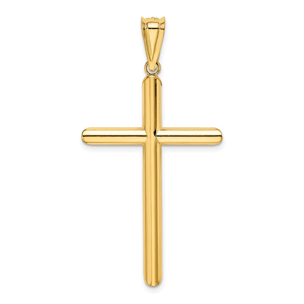 Alternate view of the 14k Yellow Gold Large 4mm Hollow Tube Cross Pendant by The Black Bow Jewelry Co.