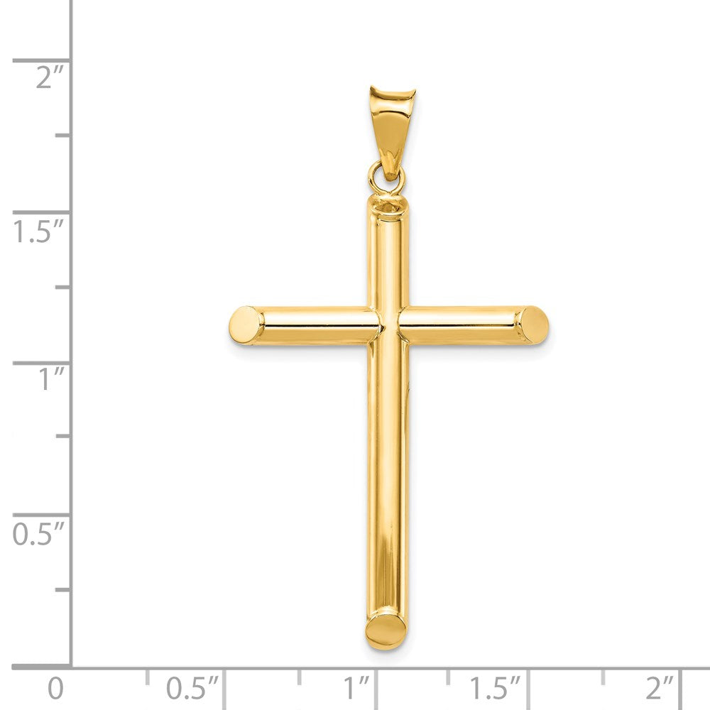 Alternate view of the 14k Yellow Gold Large 4mm Hollow Tube Cross Pendant by The Black Bow Jewelry Co.