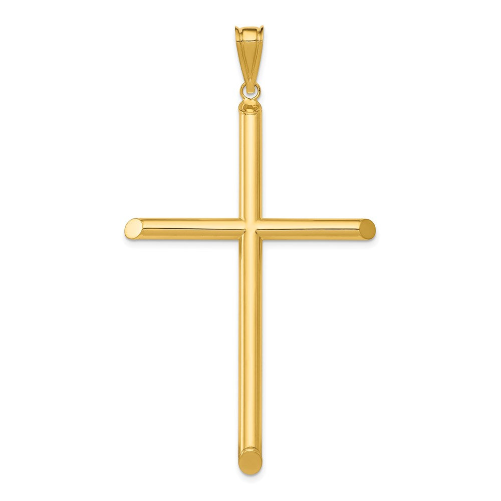 14k Yellow Gold X-Large 4mm Hollow Tube Cross Pendant, Item P27671 by The Black Bow Jewelry Co.
